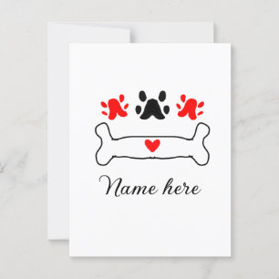 Postal Perro paw mascota de corazón rojo añadir nombre te
