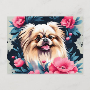 Postal Perro picante floral Pekingese