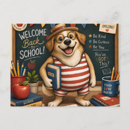 Postal Perro PNG de vuelta a la escuela, diseño de perro