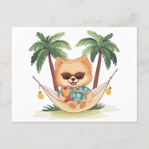 Postal Perro Pomeraniano En Una Camisa Hamaca Hawaiana