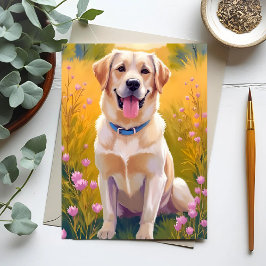 Postal Perro recuperador de labios amarillos pintando lab