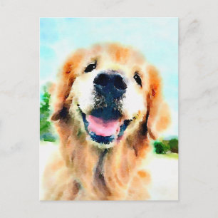 Postal Perro recuperador de oro en acuarela pensando en t