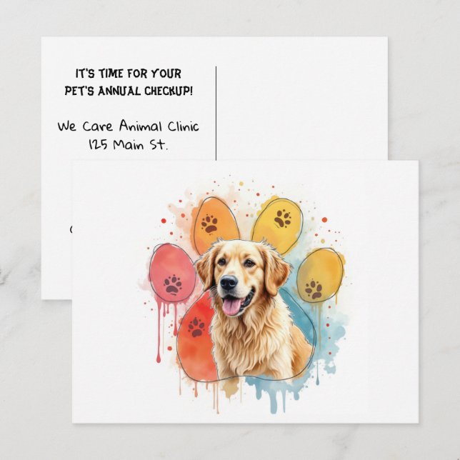 Postal Perro recuperador de oro en papel (Anverso / Reverso)