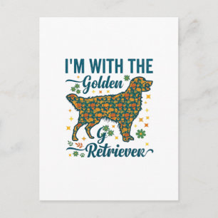 Postal Perro Retriever Dorado Calabazas De Halloween Hoja