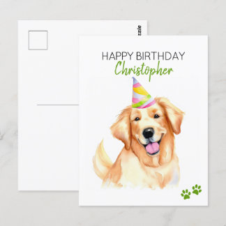 Postal Perro Retriever Dorado Personalizado Feliz Cumplea