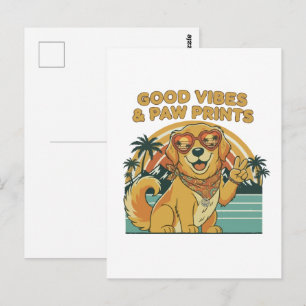 Postal Perro Retriever Dorado Retro Groovy Paz y Amor