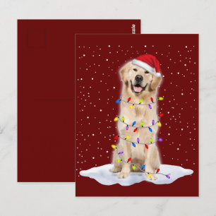 Postal Perro retriever dorado Santa árbol de Navidad Luce
