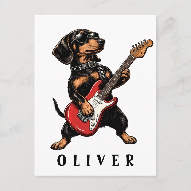 Postal Perro salchicha Cool Rocker tocando guitarra eléct (Anverso)