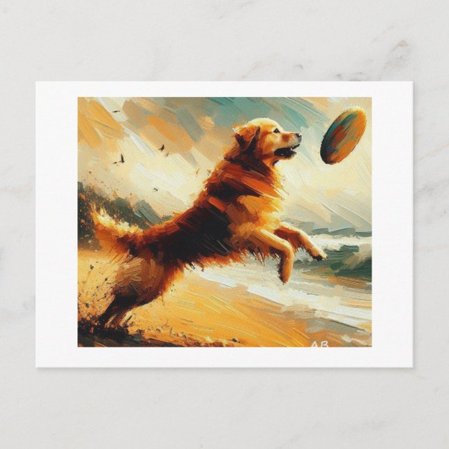 Postal Perro Saltando Por Frisbee, (Anverso)
