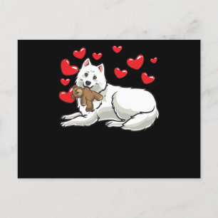 Postal Perro Samoyado Con Animales Y Corazones Tapados