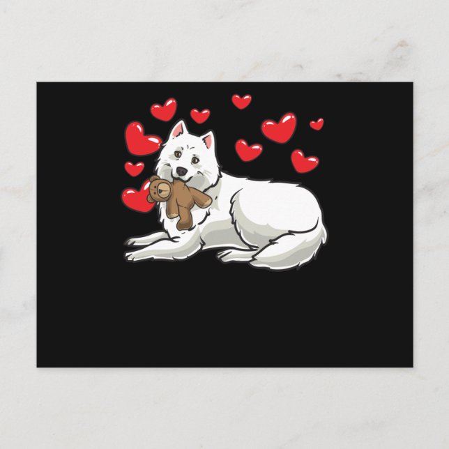 Postal Perro Samoyado Con Animales Y Corazones Tapados (Anverso)
