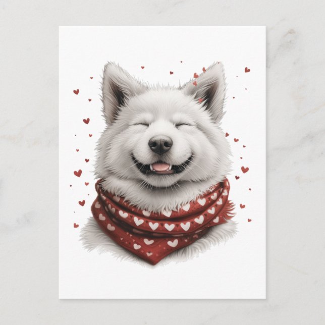 Postal Perro Samoyedo Día de San Valentín (Anverso)
