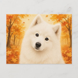 Postal Perro Samoyedo Otoño Bosque