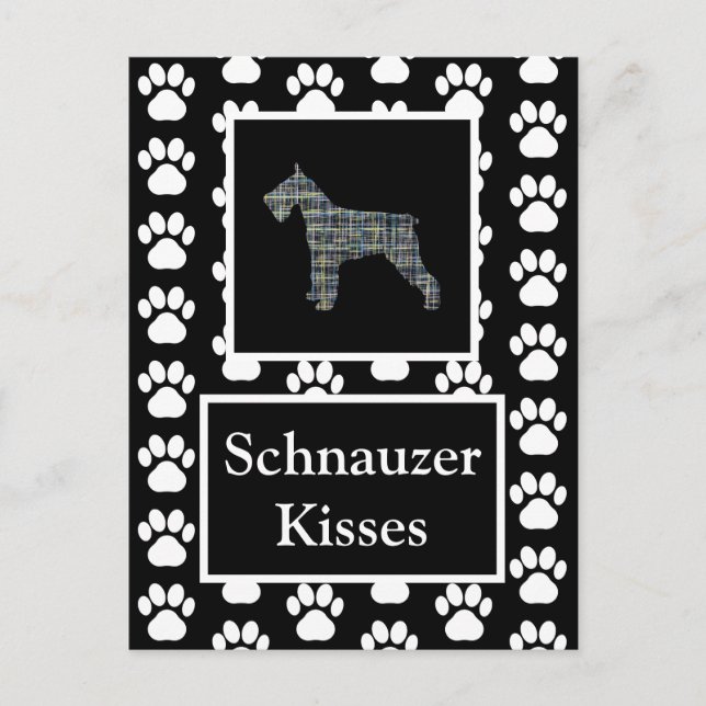 Postal Perro Schnauzer besa silueta amarillo y azul (Anverso)