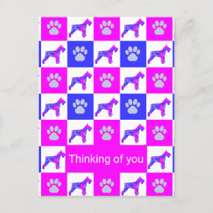 Postal Perro Schnauzer y pensamiento rosa y azul sobre ti