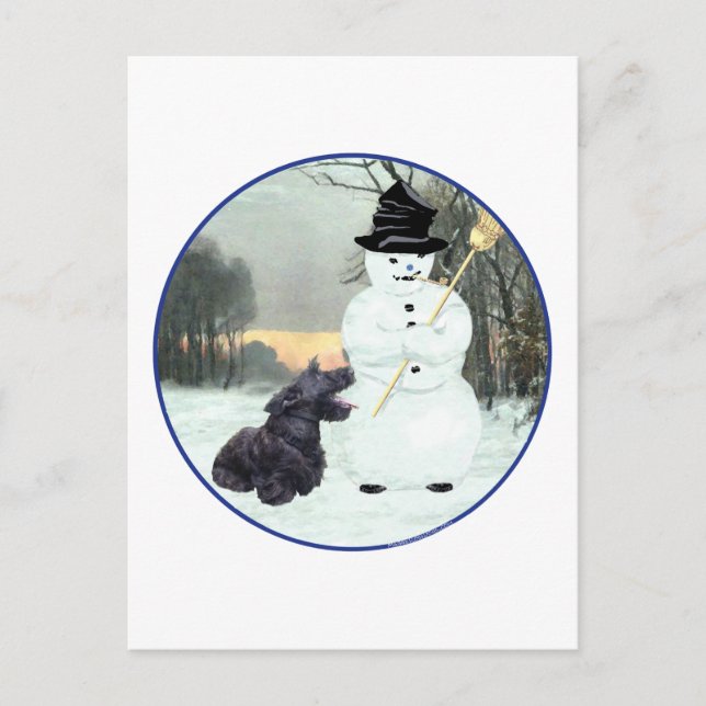 Postal Perro Scottie y muñeco de nieve (Anverso)