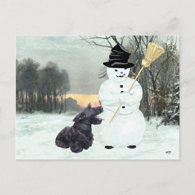 Postal Perro Scottie y muñeco de nieve (Anverso)