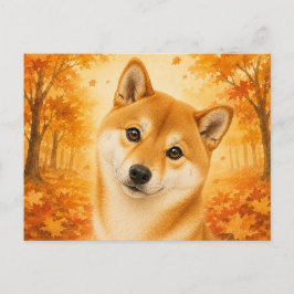 Postal Perro Shiba Inu Bosque Otoñal