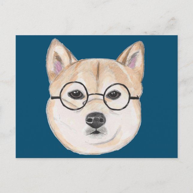 Postal Perro Shiba Inu divertido con gafas Hipster (Anverso)