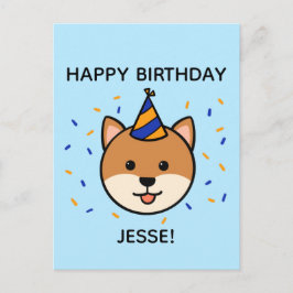 Postal Perro Shiba Inu | Saludo de cumpleaños azul y Nara