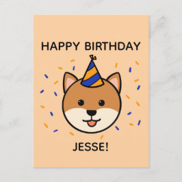 Postal Perro Shiba Inu | Saludo de cumpleaños azul y Nara