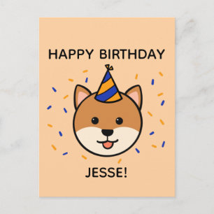 Postal Perro Shiba Inu   Saludo de cumpleaños azul y Nara