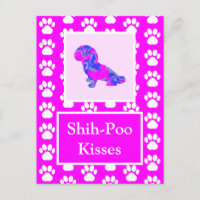 Perro shih-poo besa silueta en rosa y azul