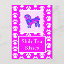 Postal Perro Shih Tzu besa silueta en rosa y azul