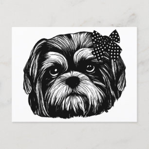 Postal Perro Shih Tzu con el arco de un punto polka