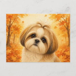 Postal Perro Shih Tzu Otoño Bosque