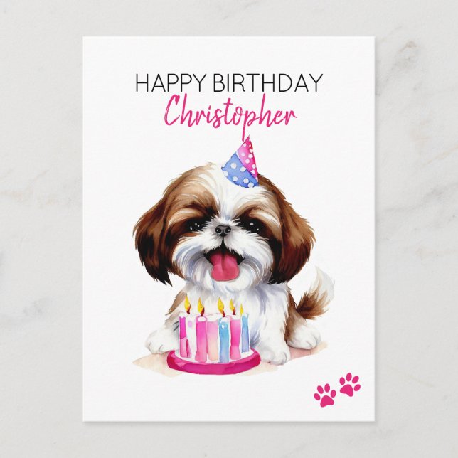 Postal Perro Shih Tzu Personalizado Feliz Cumpleaños  (Anverso)