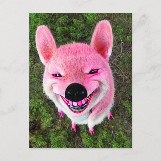 Postal Perro sonriente rosa (Anverso)
