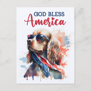 Postal Perro Spaniel Patriótico, Dios Bendiga a América T