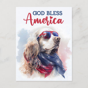 Postal Perro Spaniel Patriótico, Dios Bendiga a América T