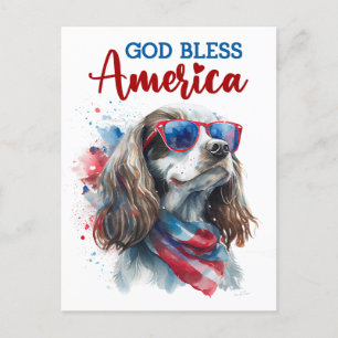 Postal Perro Spaniel Patriótico, Dios Bendiga América Tar
