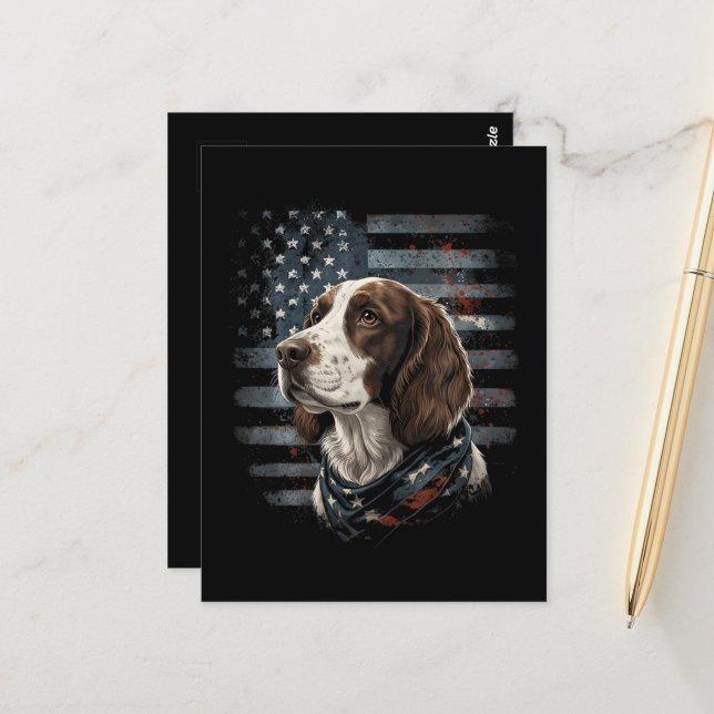 Postal Perro Springer Spaniel Bandera Americana (Anverso/Reverso In Situ)
