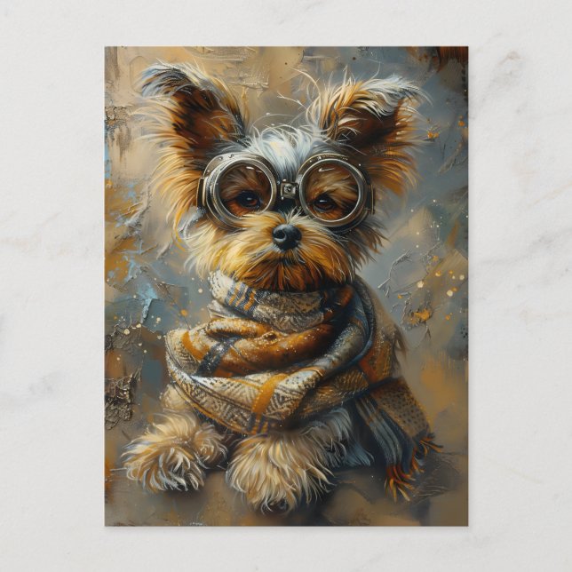 Postal Perro Terrier de Cute Adorable Steampunk Yorkshire (Anverso)