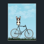 Postal Perro terrorífico de Boston sentado en bicicleta v<br><div class="desc">Postal con un adorable Boston Terrier sentado en una bicicleta anticuada en un día azul de verano.</div>