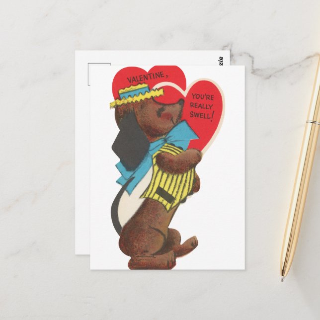 Postal Perro vintage retro lindo Valentine (Anverso/Reverso In Situ)