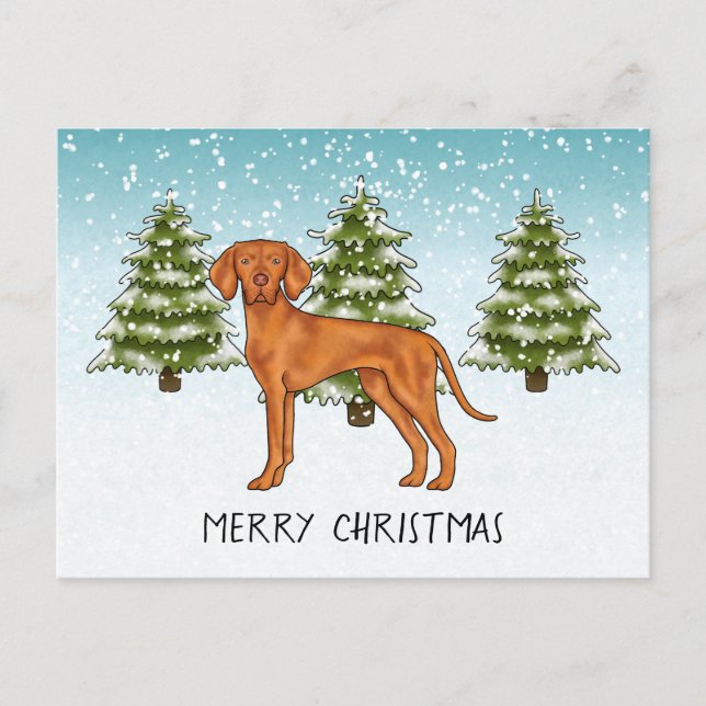 Postal Perro Vizsla Húngaro Bosque Nevado Invernal Festiv (Anverso)