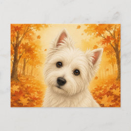 Postal Perro Westie Bosque Otoño