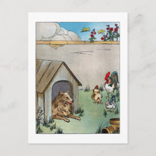 Postal Perro y pollos de cosecha