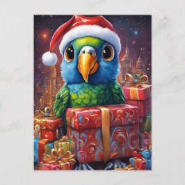Postal Perroquet au milieu des cadeaux de noël
