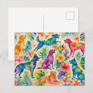 Postal Perros Acuarela Tropicales