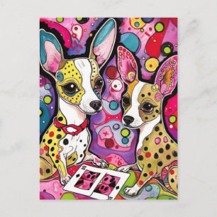 Postal Perros adorables de Chihuahua jugando cartas Postc