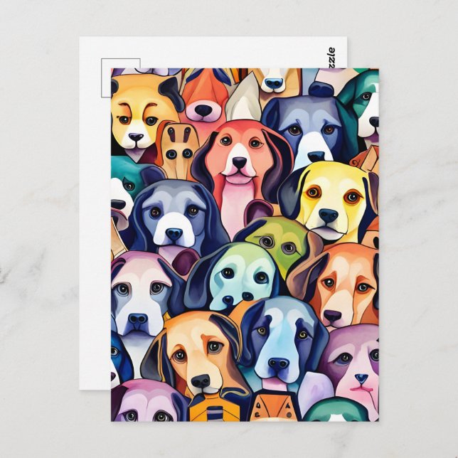 Postal Perros arcoiris, posta (Anverso / Reverso)