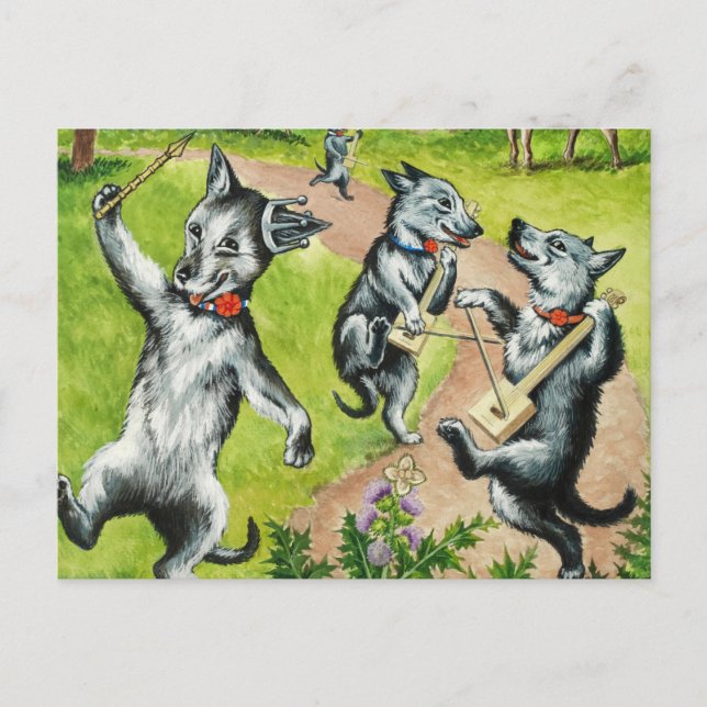 Postal Perros bailarines de Louis Wain (Anverso)