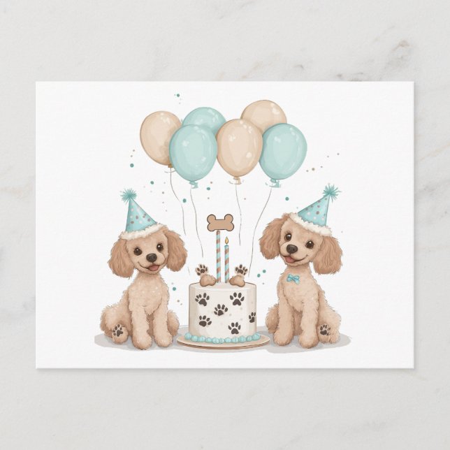 Postal Perros Caniche Estándar de Cumpleaños (Anverso)