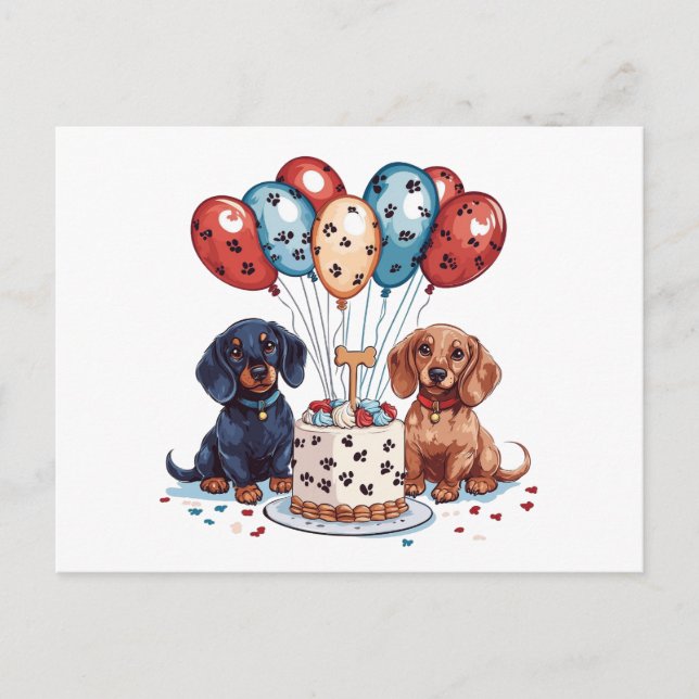 Postal Perros Dachshund de cumpleaños (Anverso)