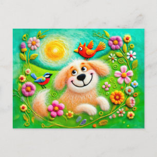 Postal Perros de arte relajándose en un jardín colorido